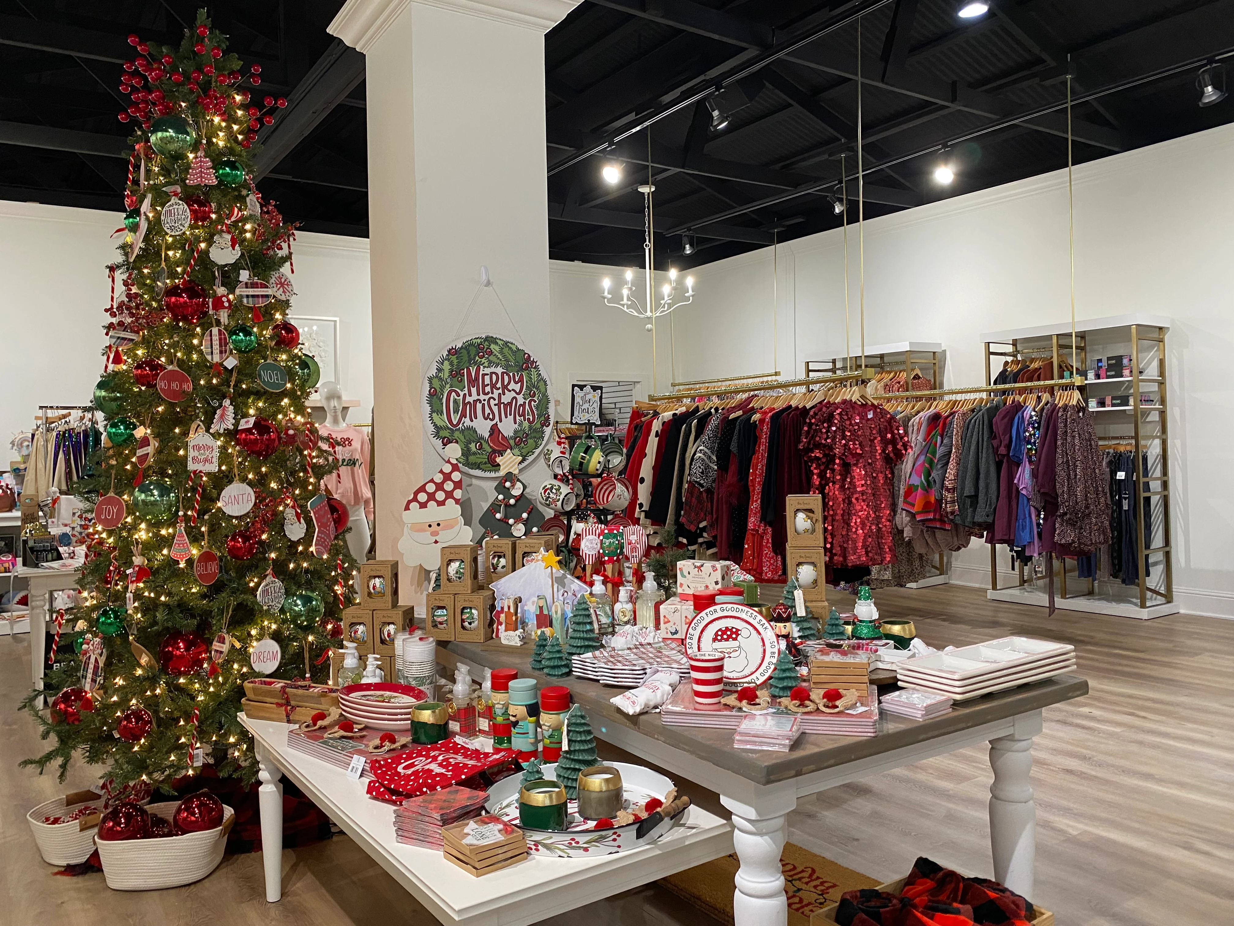 a shop display of christmas decorations